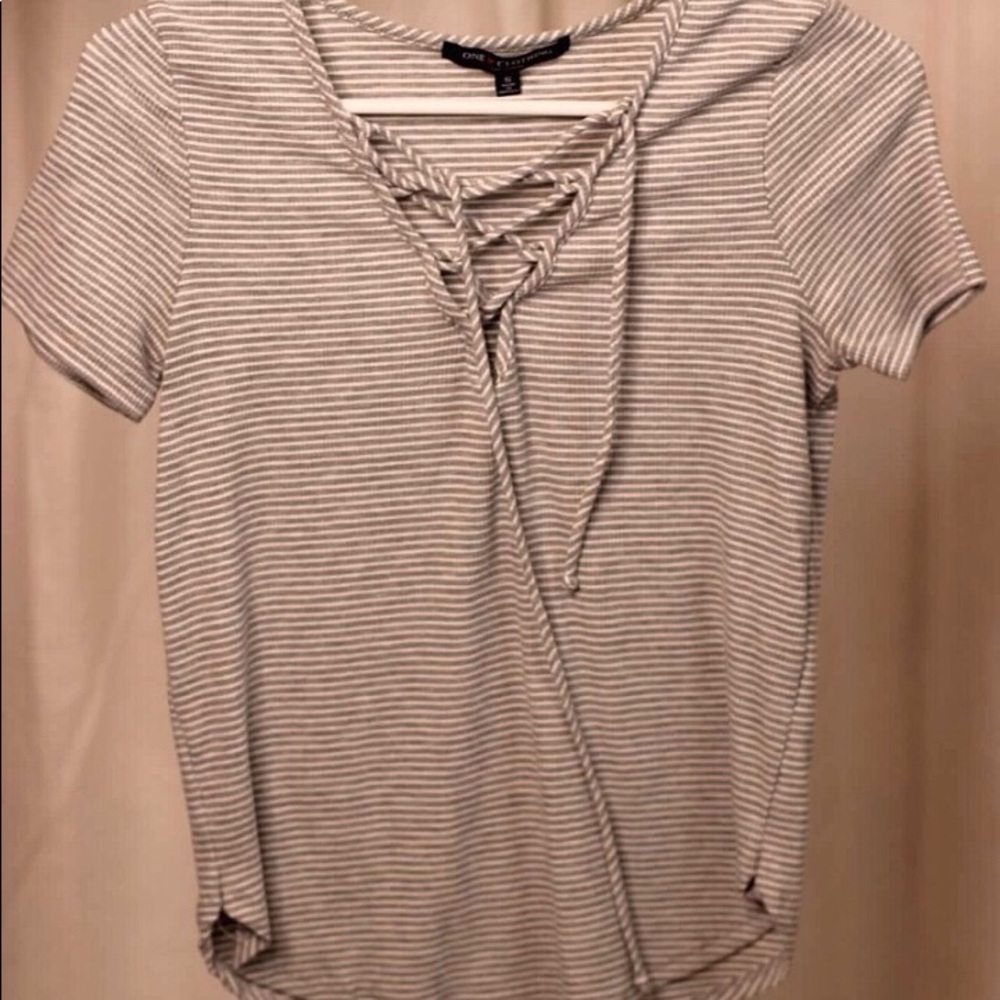 Grey/White Striped Top